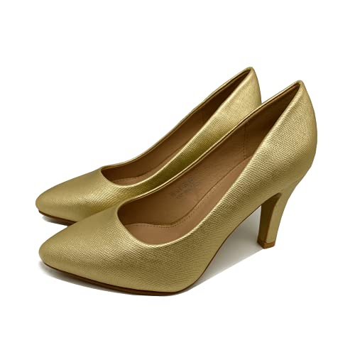 WuORWu Women's Closed Pointed Toe Classic Dress Shoes Silver Heel Pumps (Silver 8)