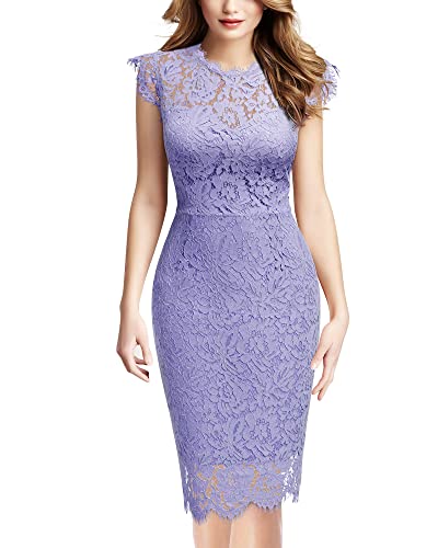 Miusol Women's Retro Floral Lace Slim Evening Cocktail Mini Dress (Small, Navy Blue)