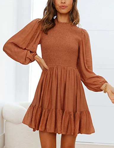 ADEWEL Women's Long Sleeve Mock Neck Ruffle Mini Dress