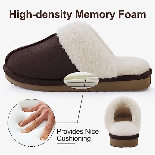 Litfun Women's Fuzzy Memory Foam Slippers Fluffy Winter House Shoes Indoor and Outdoor, Brown 7-7.5