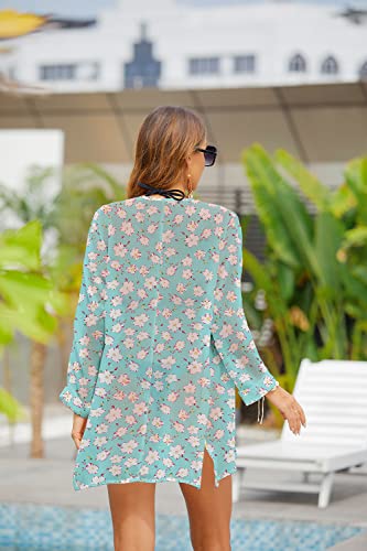 PCEAIIH Women's Floral Kimono Cardigans Chiffon Casual Loose Open Front Cover Ups Tops(Small, Black)