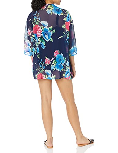 Naivikid Women's 3/4 Sleeve Floral Print Kimono Sheer Chiffon Loose Cardigan S-3XXL