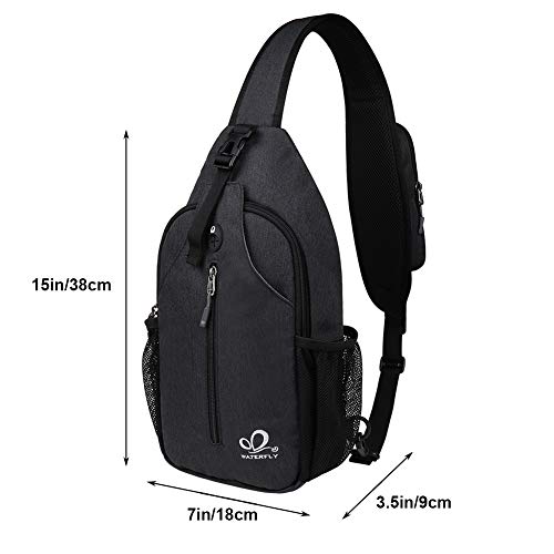 WATERFLY Sling Bag Sling Backpack Crossbody Bag Hiking Daypack for Men Women (Black Color)