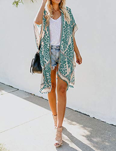 Bsubseach Loose Printed 3/4 Sleeve Kimono Cardigan