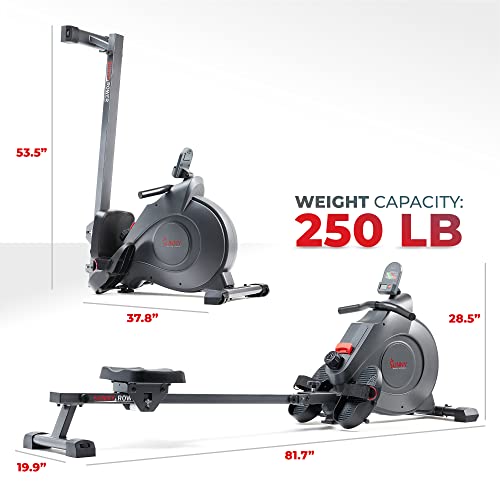Sunny Health & Fitness Rowing Machine with Magnetic Resistance, LCD Monitor, 8-level Resistance, 1117 mm Step Length, 113 KG Max. Weight - SF-RW5515, Ergometer, Training Computer