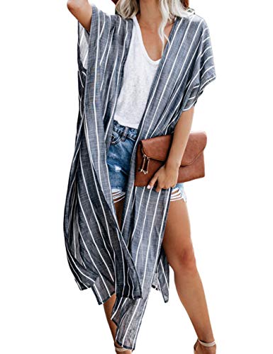 Bsubseach Loose Printed 3/4 Sleeve Kimono Cardigan