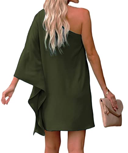 Jhsnjnr Women's One ShouldJhsnjnrer Dress Batwing Sleeve Mini Dress Elegant Sexy Party Club Dresses Army Green