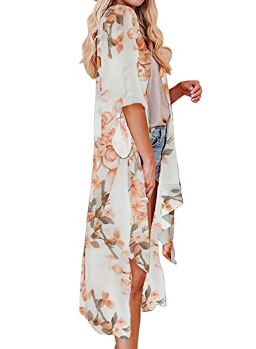 Jayscreate Women's Chiffon Kimono Cardigan Lightweight Batwing Summer Casual Sheer Swimsuit Up for Women Coverup Tops