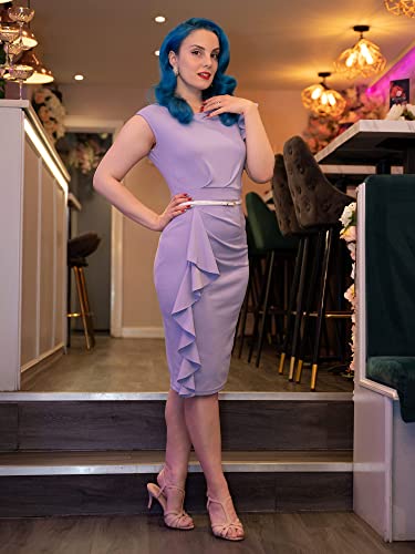 AISIZE Women's Pinup Vintage Ruffle Sleeves Cocktail Party Pencil Dress Small Pink