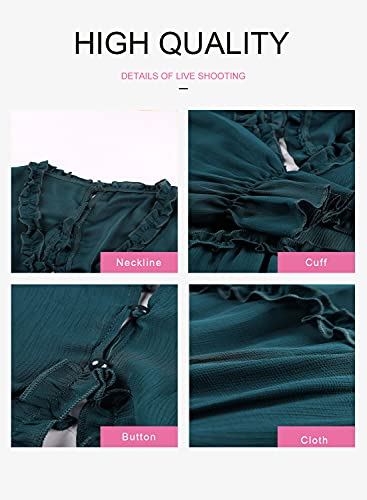 Dokotoo Women Dresses Cute Spring Boho Fall Casual Sexy Deep V Neck Ruffle Chiffon Lantern Long Sleeve Elegant Floral Printed Hawaiian Flowy Mini Short Skirt Dresses for Women Party 2022 X-Large