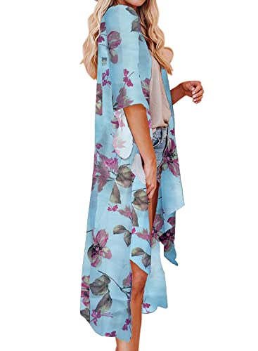 Jayscreate Women's Chiffon Kimono Cardigan Lightweight Batwing Summer Casual Sheer Swimsuit Up for Women Coverup Tops