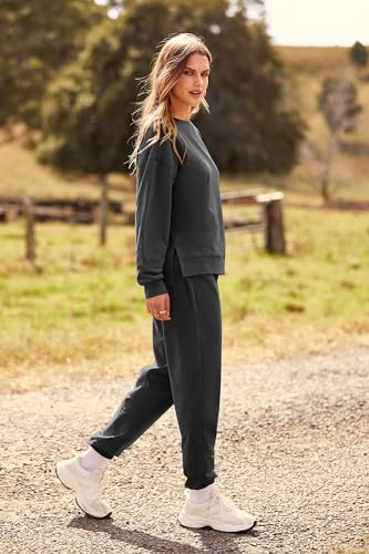 PRETTYGARDEN Women's Tie Dye Two Piece Tracksuit Set Long Sleeve Sweatshirt with Long Pants (Grey,X-Large)