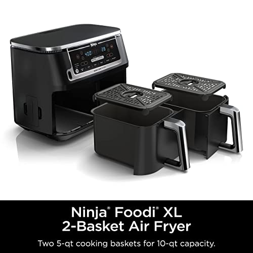 Ninja Foodi 6-in-1 8-qt. (7.6L) 2-Basket Air Fryer DualZone Technology, Match Cook & Smart Finish to Roast, Broil, Dehydrate & More for Quick, Easy Meals, Slate Grey (DZ201C) Canadian Version