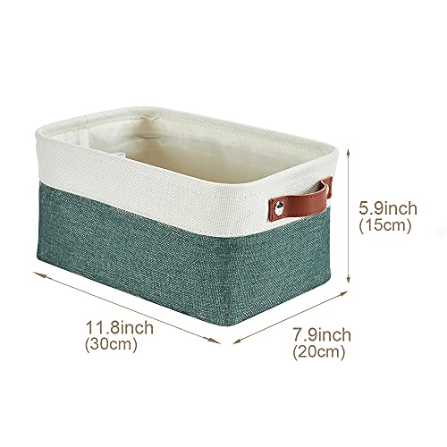 DECOMOMO Foldable Small Storage Bin | Rugged Canvas Fabric Basket Container W/ Leather Handles | Great for Organizing Closets, Offices, Nurseries and Homes (Grey and White, Small - 6 Pack)