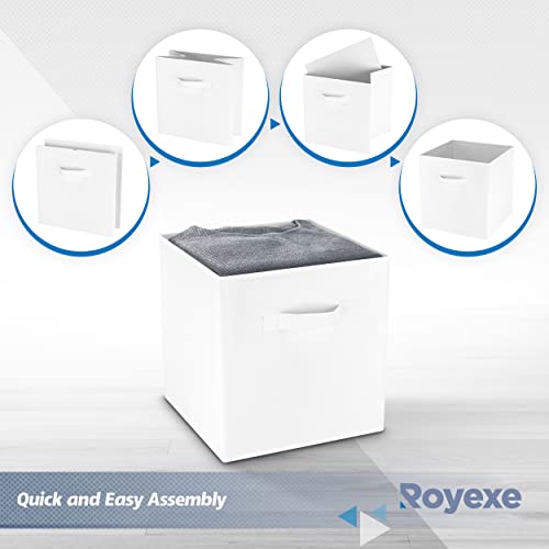 Storage Cubes - 11 Inch Cube Storage Bins (Set of 8). Fabric Cubby Organizer Baskets with Dual Handles | Foldable Closet Shelf Organization Boxes (White)