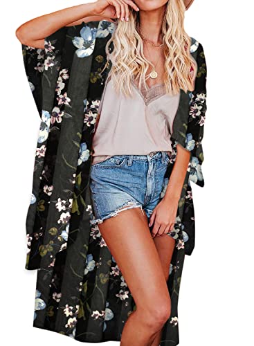 Jayscreate Women's Chiffon Kimono Cardigan Lightweight Batwing Summer Casual Sheer Swimsuit Up for Women Coverup Tops