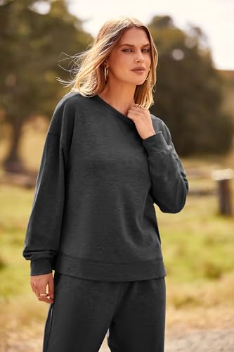 PRETTYGARDEN Women's Tie Dye Two Piece Tracksuit Set Long Sleeve Sweatshirt with Long Pants (Grey,X-Large)