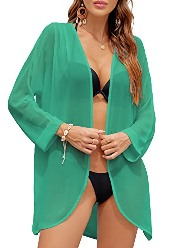 PCEAIIH Women's Floral Kimono Cardigans Chiffon Casual Loose Open Front Cover Ups Tops(Small, Black)