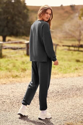 PRETTYGARDEN Women's Tie Dye Two Piece Tracksuit Set Long Sleeve Sweatshirt with Long Pants (Grey,X-Large)