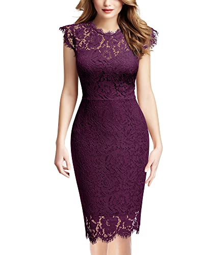 Miusol Women's Retro Floral Lace Slim Evening Cocktail Mini Dress (Small, Navy Blue)