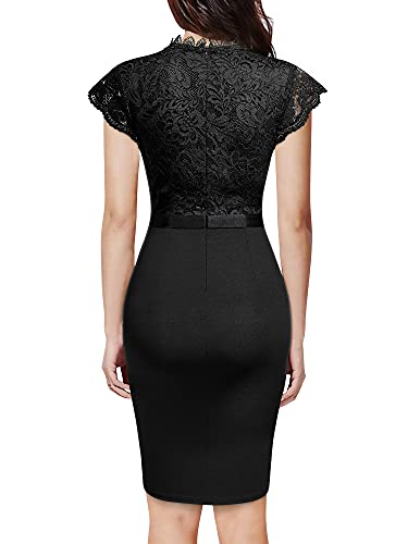 Miusol Women's Retro Floral Lace Ruffle Style Cocktail Mini Dress Navy Blue