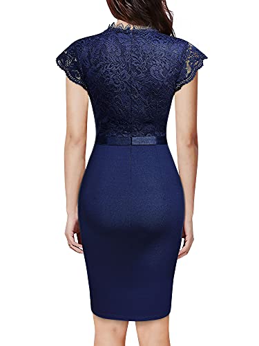 Miusol Women's Retro Floral Lace Ruffle Style Cocktail Mini Dress Navy Blue