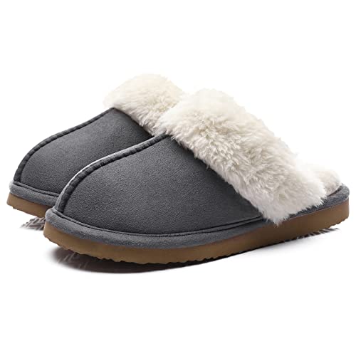 Litfun Women's Fuzzy Memory Foam Slippers Fluffy Winter House Shoes Indoor and Outdoor, Brown 7-7.5