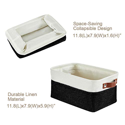 DECOMOMO Foldable Small Storage Bin | Rugged Canvas Fabric Basket Container W/ Leather Handles | Great for Organizing Closets, Offices, Nurseries and Homes (Grey and White, Small - 6 Pack)