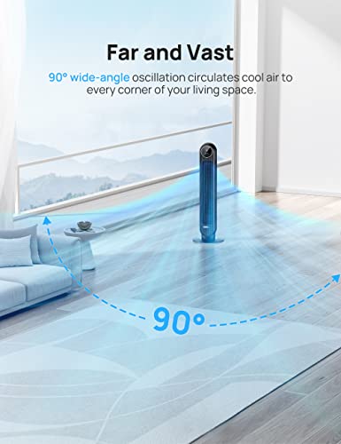 Dreo Tower Fan for Bedroom, Smart Oscillating Quiet Floor Fans, Standing Bladeless Fan with Remote and WiFi Voice Control, 4 Modes, 4 Speeds, 8H Timer, Works with Alexa/Google
