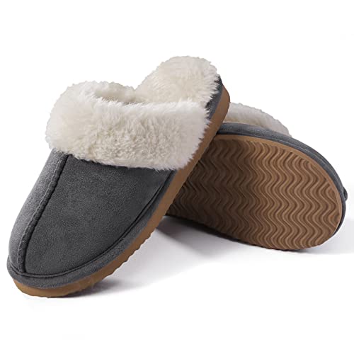 Litfun Women's Fuzzy Memory Foam Slippers Fluffy Winter House Shoes Indoor and Outdoor, Brown 7-7.5