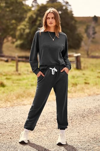 PRETTYGARDEN Women's Tie Dye Two Piece Tracksuit Set Long Sleeve Sweatshirt with Long Pants (Grey,X-Large)