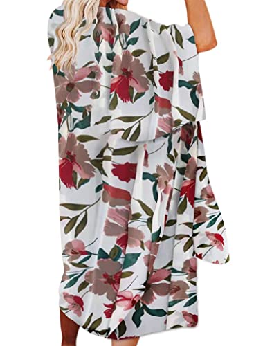 Jayscreate Women's Chiffon Kimono Cardigan Lightweight Batwing Summer Casual Sheer Swimsuit Up for Women Coverup Tops