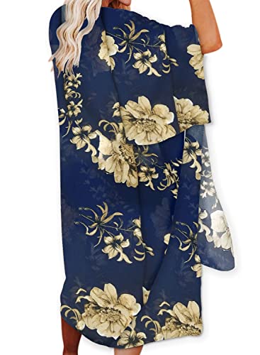 Jayscreate Women's Chiffon Kimono Cardigan Lightweight Batwing Summer Casual Sheer Swimsuit Up for Women Coverup Tops