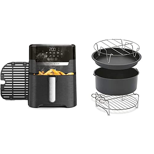 T-Fal Air Fryer, Friteuse, Easy Fry, Low Oil, Patented Basket System, 4.4Qt / 4.2L, EY201850, Black
