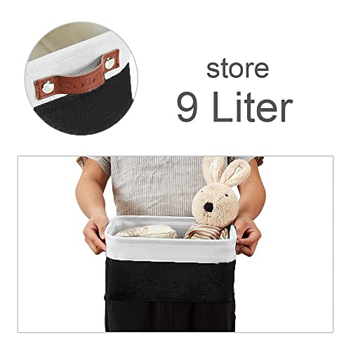 DECOMOMO Foldable Small Storage Bin | Rugged Canvas Fabric Basket Container W/ Leather Handles | Great for Organizing Closets, Offices, Nurseries and Homes (Grey and White, Small - 6 Pack)