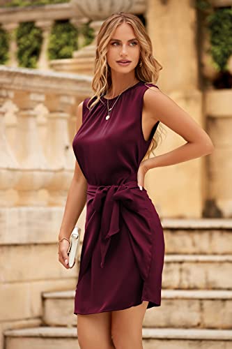 PRETTYGARDEN Women's 2023 Fall Satin Dress Long Sleeve Tie Waist Elegant Cocktail Party Mini Dresses (Dark Green,Small)