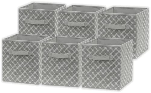 SimpleHouseware Storage Bin Cube Foldable Organizer, Grey - Pack of 6