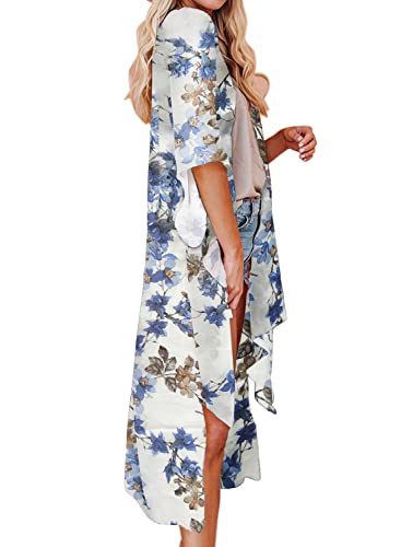 Jayscreate Women's Chiffon Kimono Cardigan Lightweight Batwing Summer Casual Sheer Swimsuit Up for Women Coverup Tops