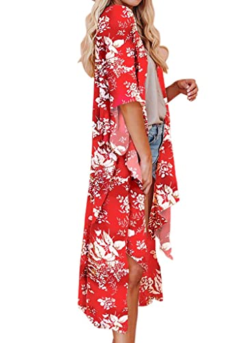 Jayscreate Women's Chiffon Kimono Cardigan Lightweight Batwing Summer Casual Sheer Swimsuit Up for Women Coverup Tops