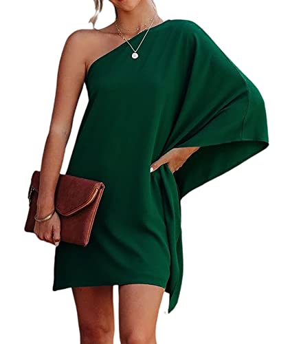 Jhsnjnr Women's One ShouldJhsnjnrer Dress Batwing Sleeve Mini Dress Elegant Sexy Party Club Dresses Army Green
