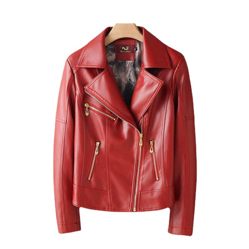 Ladies Motorcycle Leather Jacket Thin Zip