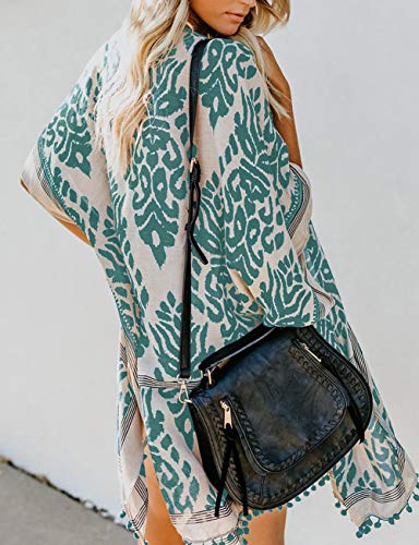 Bsubseach Loose Printed 3/4 Sleeve Kimono Cardigan