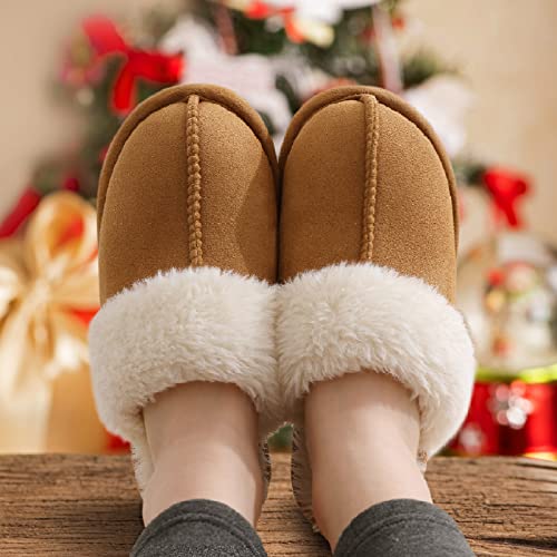 Litfun Women's Fuzzy Memory Foam Slippers Fluffy Winter House Shoes Indoor and Outdoor, Brown 7-7.5