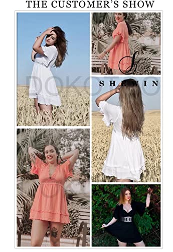 Dokotoo Women Dresses Cute Spring Boho Fall Casual Sexy Deep V Neck Ruffle Chiffon Lantern Long Sleeve Elegant Floral Printed Hawaiian Flowy Mini Short Skirt Dresses for Women Party 2022 X-Large