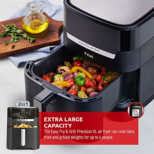 T-Fal Air Fryer, Friteuse, Easy Fry, Low Oil, Patented Basket System, 4.4Qt / 4.2L, EY201850, Black