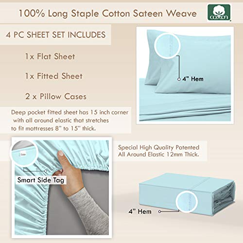 Pizuna 400 Thread Count Cotton Full-Size-Bed-Sheets-Set,