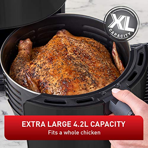 T-Fal Air Fryer, Friteuse, Easy Fry, Low Oil, Patented Basket System, 4.4Qt / 4.2L, EY201850, Black