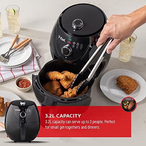 T-Fal Air Fryer, Friteuse, Easy Fry, Low Oil, Patented Basket System, 4.4Qt / 4.2L, EY201850, Black