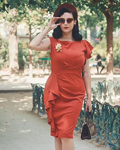 AISIZE Women's Pinup Vintage Ruffle Sleeves Cocktail Party Pencil Dress Small Pink