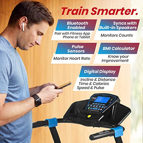 SereneLife Smart Digital Folding Treadmill - Electric Foldable Exercise Fitness Machine, Large Running Surface, 3 Incline Settings, 16 Preset Program, Downloadable Sports App for Running & Walking - SLFTRD25, 54.7 x 26.7 x 49.6 Inch